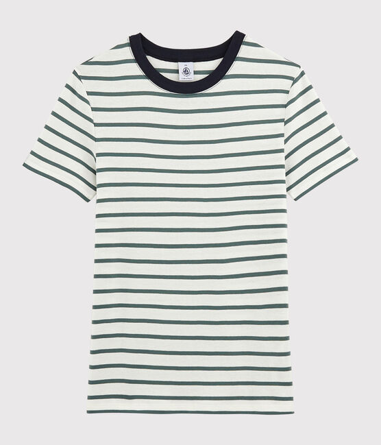 T-shirt col rond iconique en coton Femme blanc MARSHMALLOW/vert VALLEE
