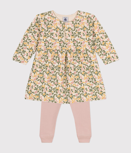 Robe manches longues en tubique et legging en coton bébé blanc AVALANCHE/ MULTICO