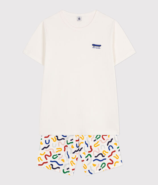 Pyjama short en coton junior blanc MARSHMALLOW/blanc MULTICO