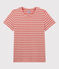 Tee-shirt LE DROIT col rond en coton bio Femme rose PAPAYE/ MARSHMALLOW