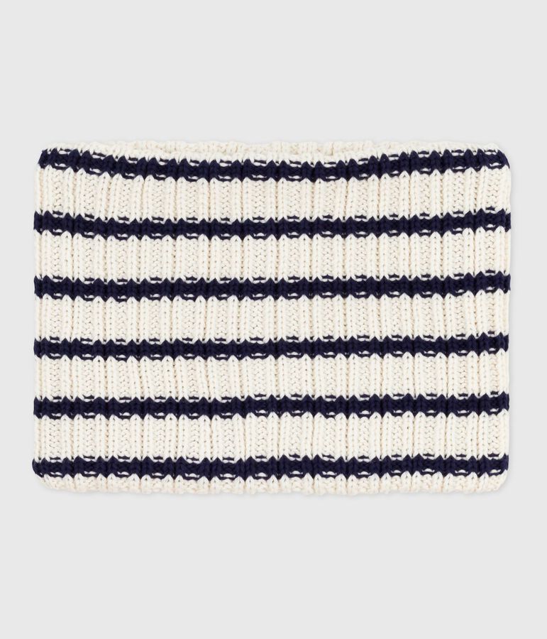 Snood enfant ray&eacute; en tricot doubl&eacute; en polaire bleu/bleu