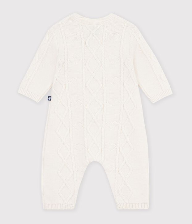 Combinaison b&eacute;b&eacute; en tricot laine et coton uni blanc