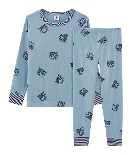 Pyjama petit garçon en côte bleu ACIER/blanc MULTICO