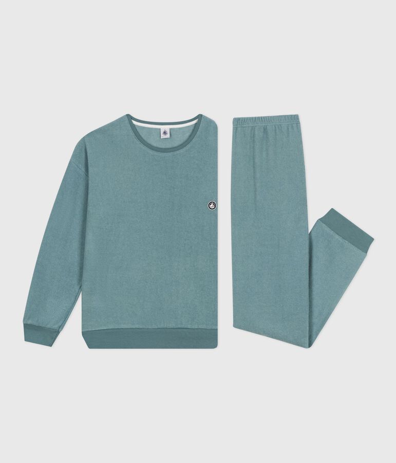 Pyjama femme en coton &eacute;ponge uni bleu GOBELIN