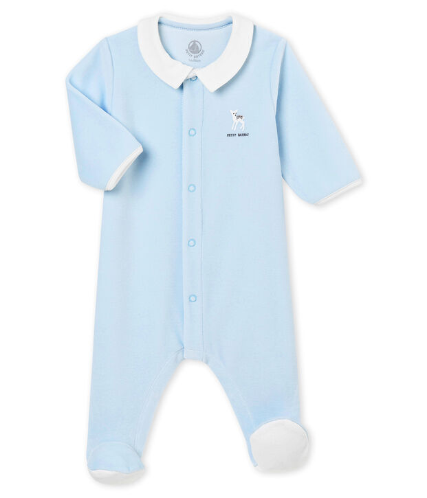 Dors bien b&eacute;b&eacute; gar&ccedil;on en velours de coton uni bleu clair