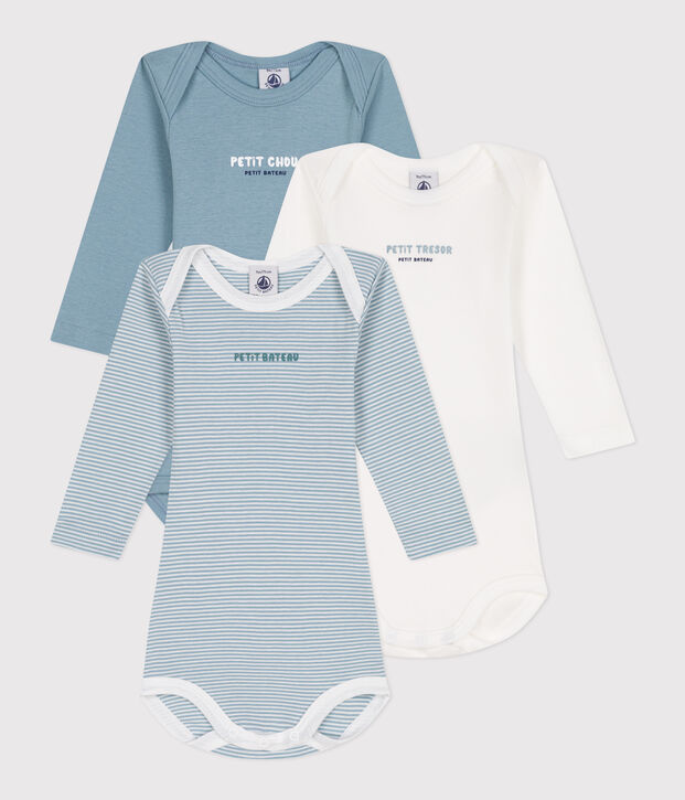 Lot de 3 bodies manches longues en coton b&eacute;b&eacute; multicouleur