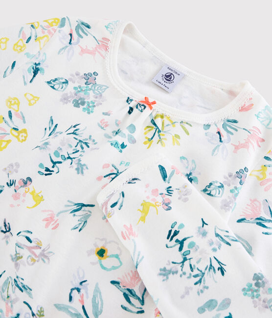 Chemise de nuit fleurs printanières petite fille en coton blanc MARSHMALLOW/blanc MULTICO