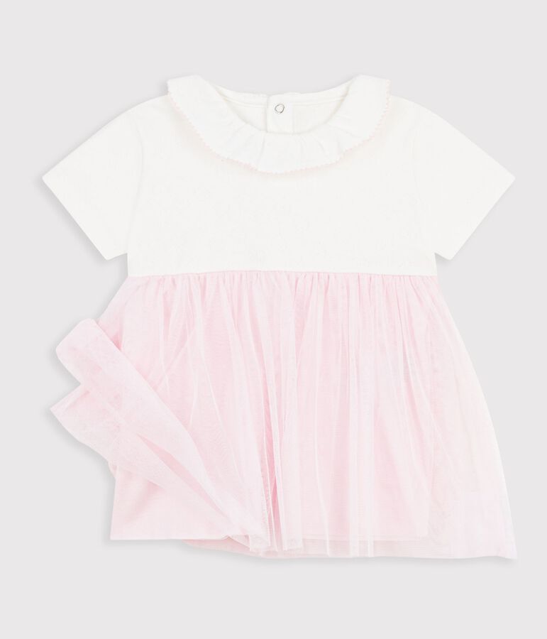 Robe b&eacute;b&eacute; bi-mati&egrave;re manches courtes rose/rose