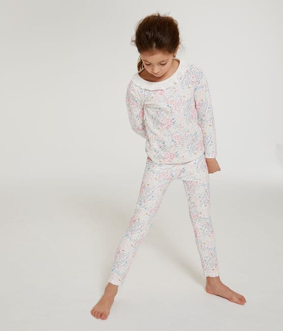 Pyjama petite fille en tubique blanc MARSHMALLOW/blanc MULTICO