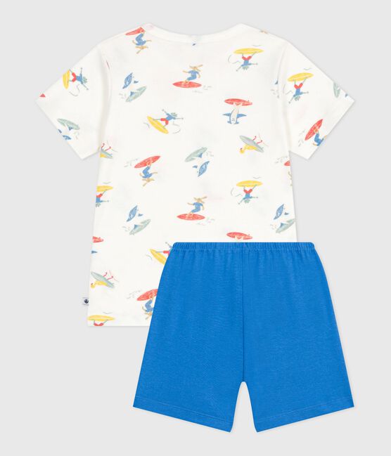 Pyjama short enfant en coton imprimé surfeurs blanc MARSHMALLOW/blanc MULTICO