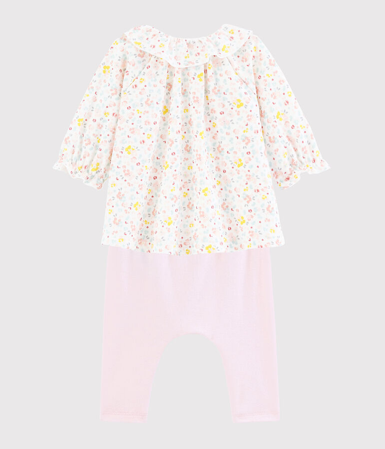 Robe et legging b&eacute;b&eacute; &agrave; fleurs en coton biologique blanc MARSHMALLOW/blanc MULTICO