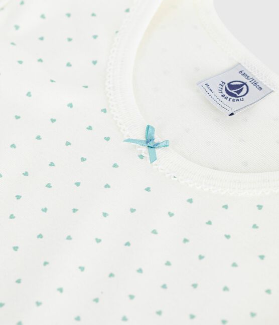 Chemise de nuit enfant en coton manches courtes imprimé cœurs blanc MARSHMALLOW/ HERBIER