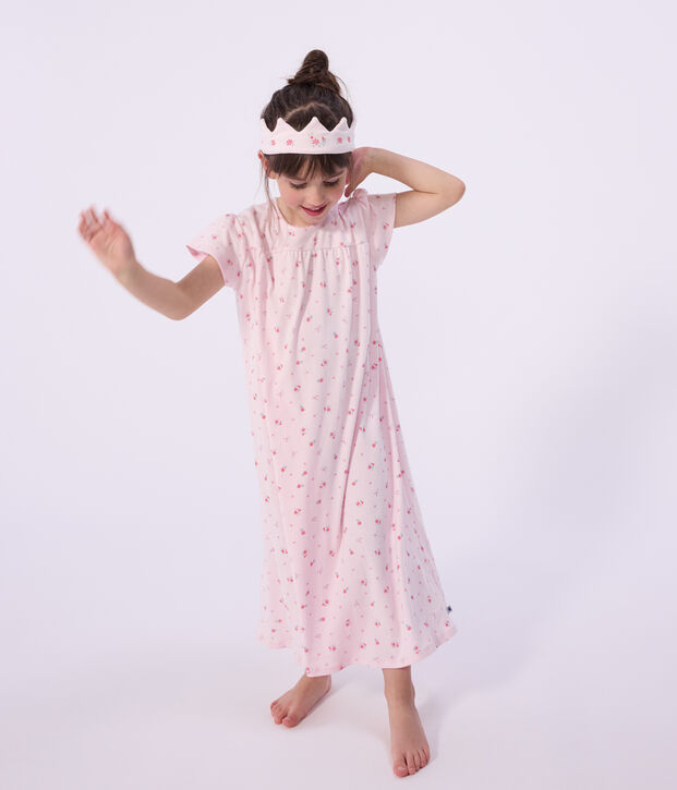 Chemise de nuit d&eacute;guisement et diad&egrave;me enfant en coton rose/multicouleur