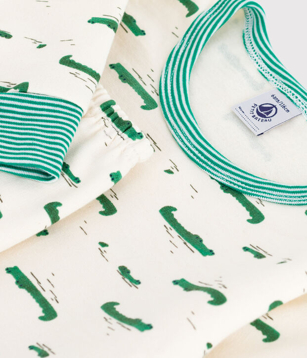 Pyjama enfant en molleton imprim&eacute; crocodiles &eacute;cru/multicouleur