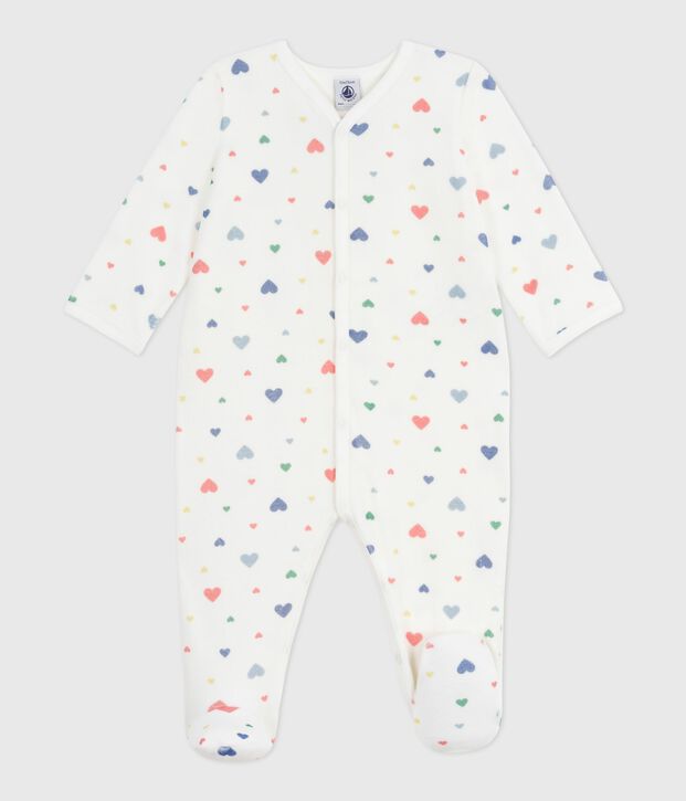 Pyjama b&eacute;b&eacute; en velours imprim&eacute; c&oelig;urs blanc/multicouleur