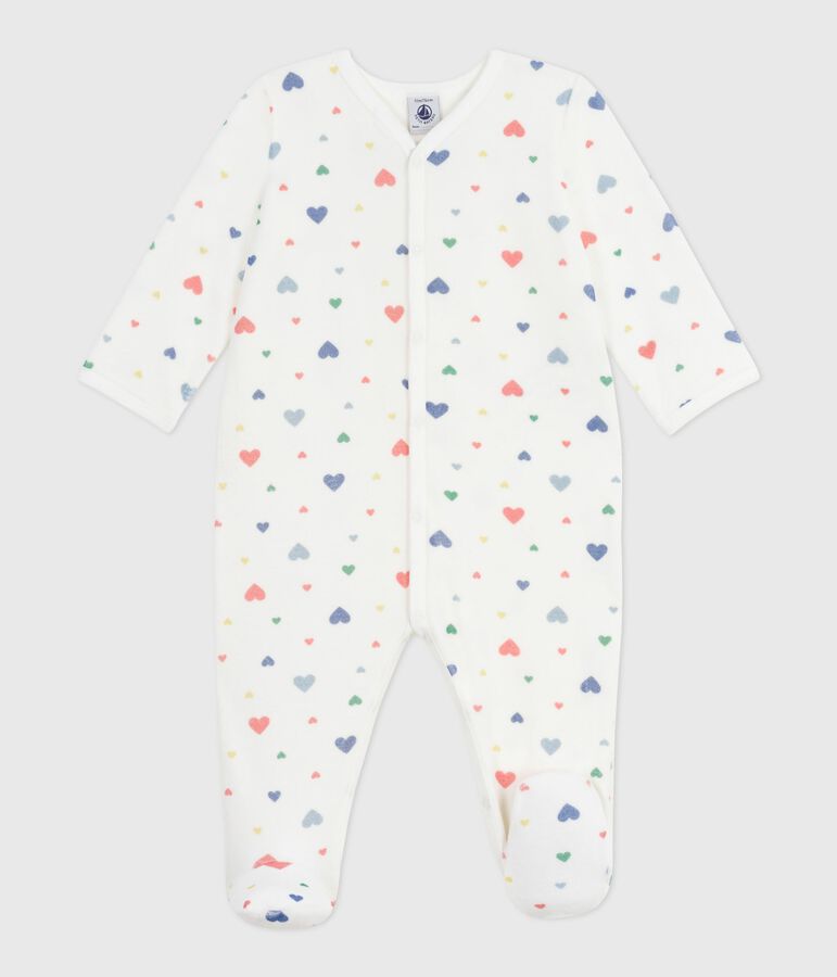 Pyjama b&eacute;b&eacute; en velours imprim&eacute; c&oelig;urs blanc MARSHMALLOW/blanc MULTICO