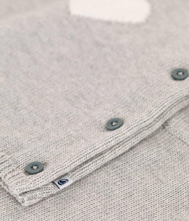 Ensemble en tricot laine et coton motif coeur b&eacute;b&eacute; gris/blanc