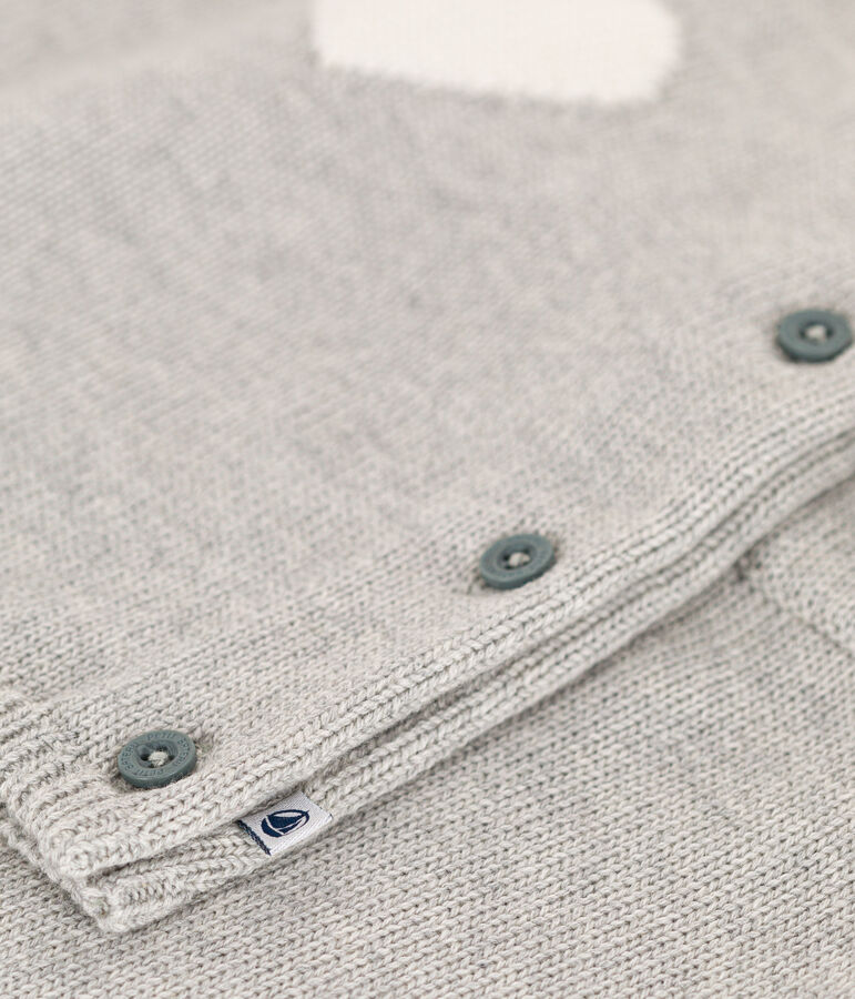 Ensemble en tricot laine et coton motif coeur b&eacute;b&eacute; gris BELUGA/blanc MARSHMALLOW