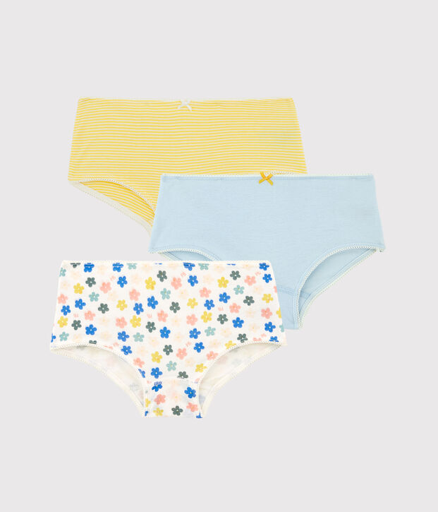 Lot de 3 shorties fleuri phosphorescents petite fille en coton multicouleur