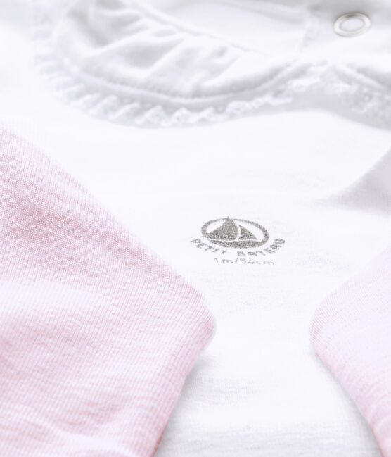 Ensemble bébé fille 3 pièces blanc ECUME/rose VIENNE