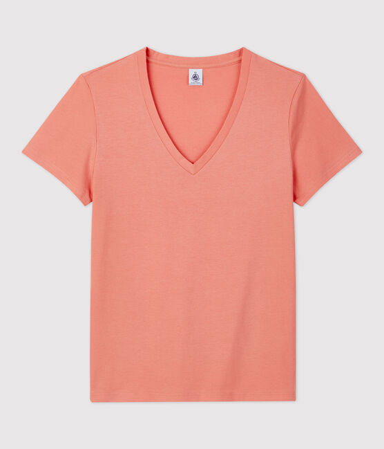 Tee-shirt LE DROIT col V en coton bio Femme rose PAPAYE
