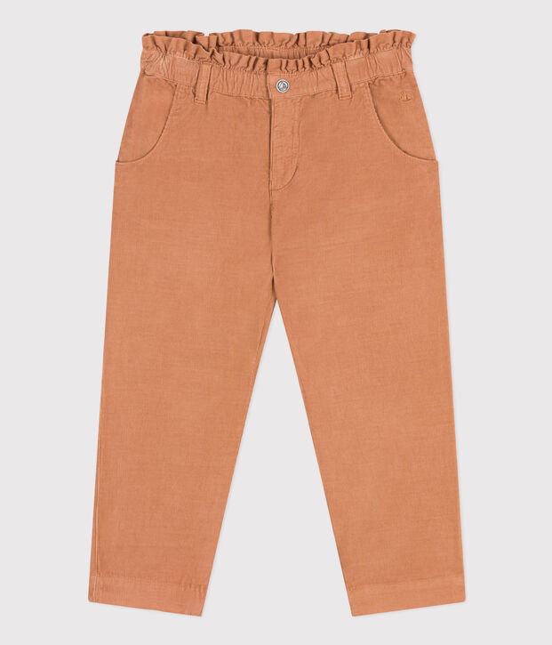 Pantalon droit en velours fin enfant fille rose