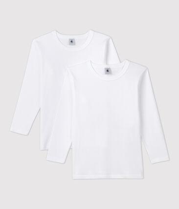 PETIT BATEAU - Lots de 2 tee-shirts manches longues blancs petit garçon