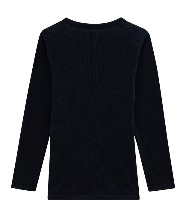 Tee-shirt manches longues enfant en coton laine soie bleu marine
