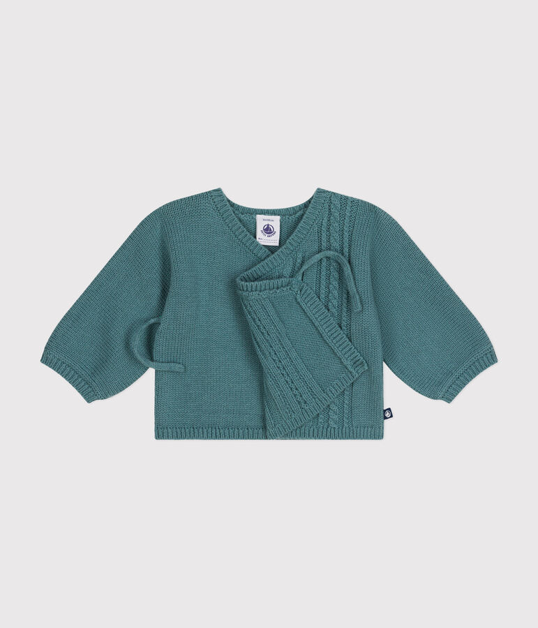 Cardigan en laine et coton b&eacute;b&eacute; vert PAUL