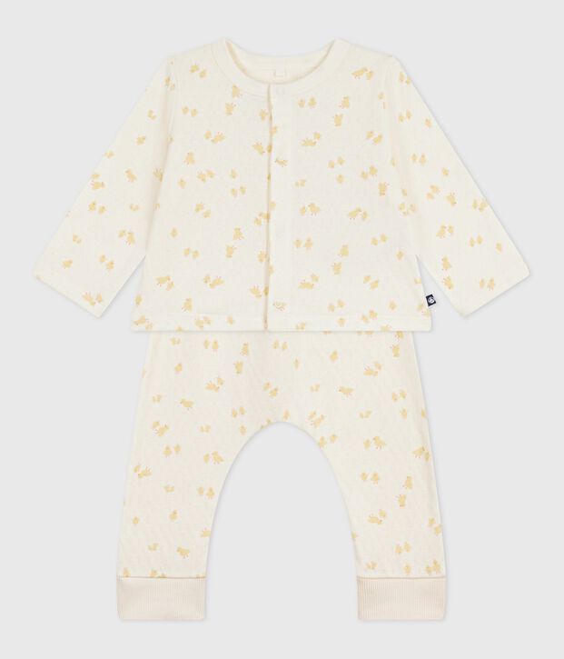 Ensemble 2 pi&egrave;ces b&eacute;b&eacute; en coton imprim&eacute; poussins &eacute;cru/multicouleur