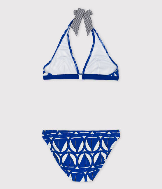 Maillot de bain 2 pièces femme imprimé blanc MARSHMALLOW/bleu PERSE/ MULTICO