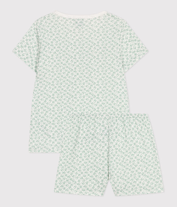 Pyjama short enfant en coton imprim&eacute; fleuri blanc/vert