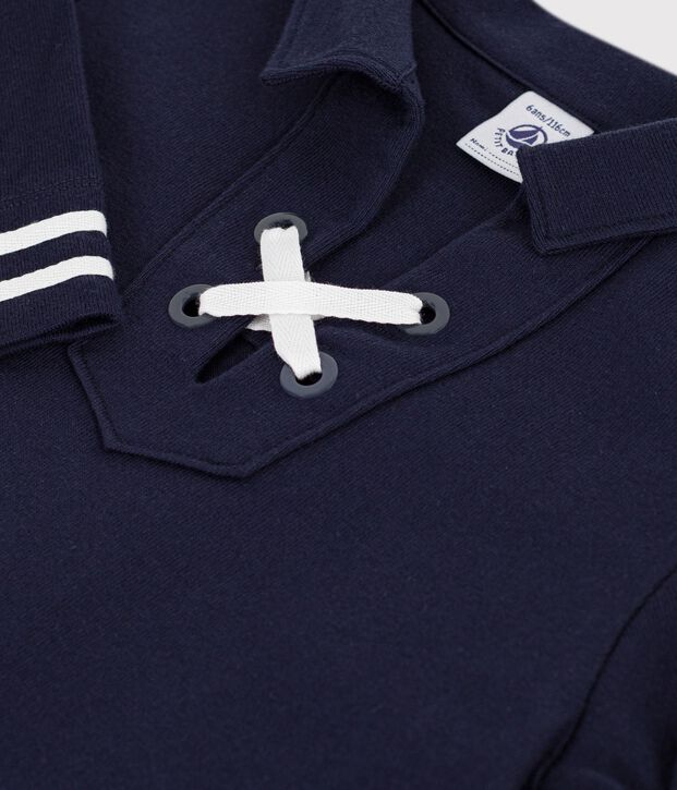 Robe enfant manches longue en coton uni bleu marine