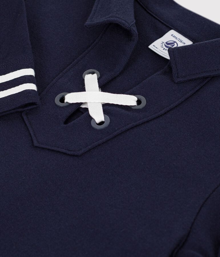 Robe enfant manches longue en coton uni bleu