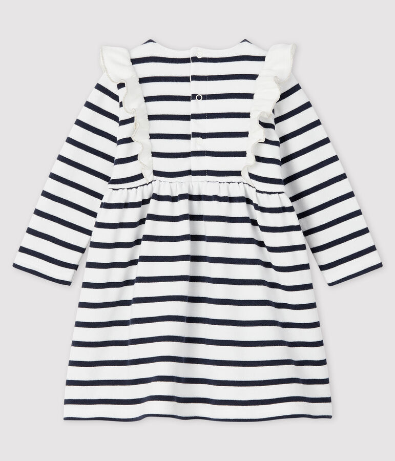Robe manches longues b&eacute;b&eacute; fille blanc/bleu