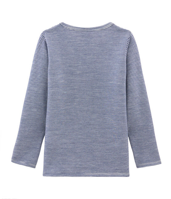 Tee-shirt manches longues enfant en laine et coton bleu MEDIEVAL/blanc MARSHMALLOW