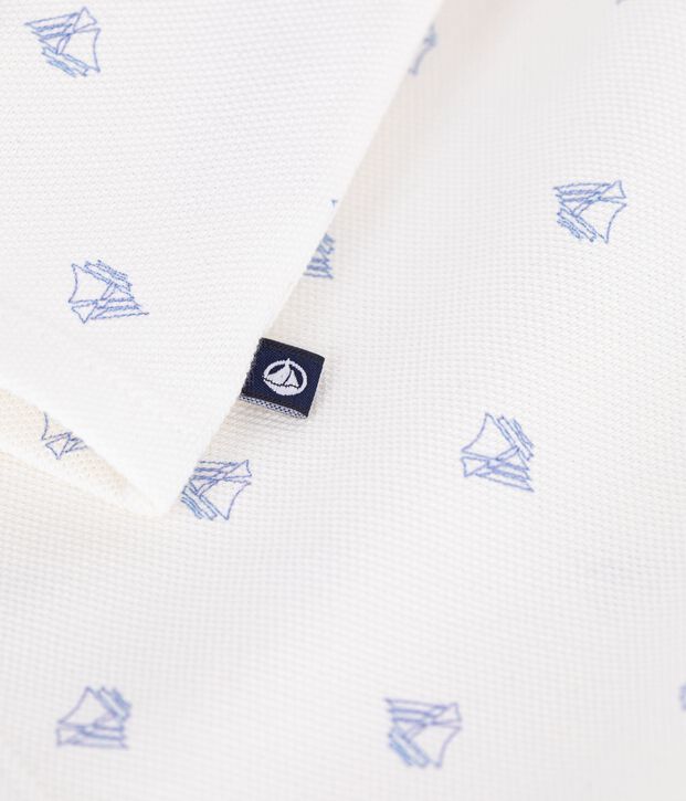 Polo b&eacute;b&eacute; en coton &agrave; manches courtes, imprim&eacute; bateaux vintage blanc/bleu