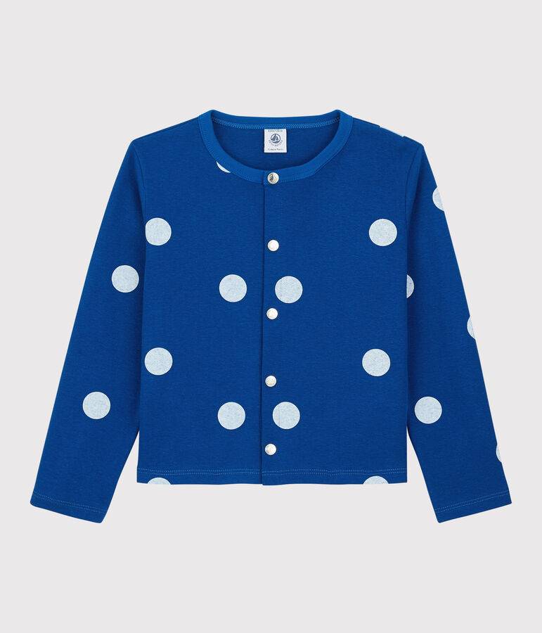 Cardigan en coton et lin enfant fille bleu SURF/blanc MARSHMALLOW