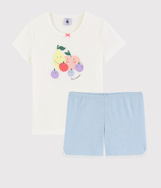 Pyjacourt motif fruits d'été petite fille en coton blanc MARSHMALLOW/blanc MULTICO