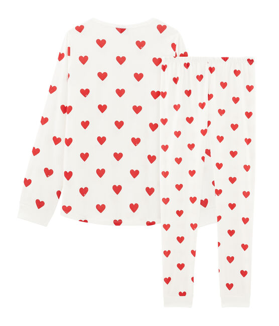 Pyjama cœur fille - garçon en côte blanc MARSHMALLOW/rouge TERKUIT