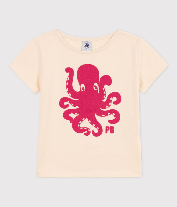 Tee-shirt floqu&eacute; manches courtes enfant fille &eacute;cru