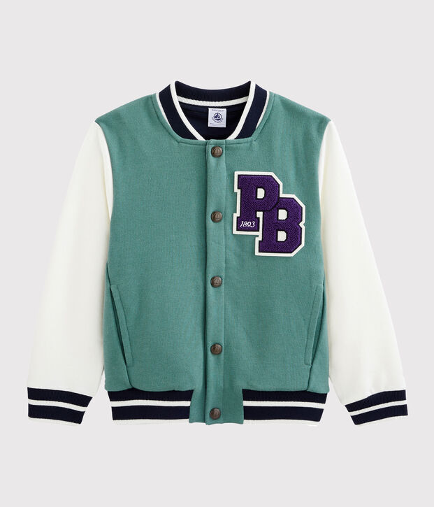 Blouson teddy enfant gar&ccedil;on vert/blanc