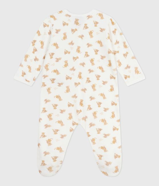 Pyjama bébé en velours imprimé léopards blanc MARSHMALLOW/blanc MULTICO