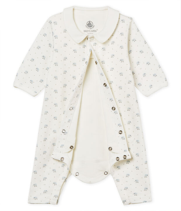 Bodyjama sans pieds b&eacute;b&eacute; gar&ccedil;on en c&ocirc;te 1x1 imprim&eacute;e blanc/multicouleur
