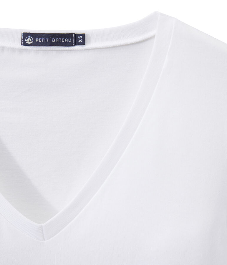 T-shirt femme COL V en jersey fin blanc ECUME