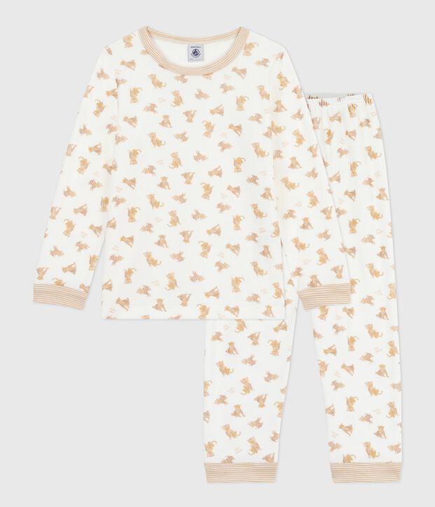 Pyjama enfant en velours imprim&eacute; l&eacute;opards &eacute;cru/multicouleur