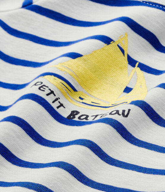 Tee-shirt bébé garçon manches courtes blanc MARSHMALLOW/bleu PERSE