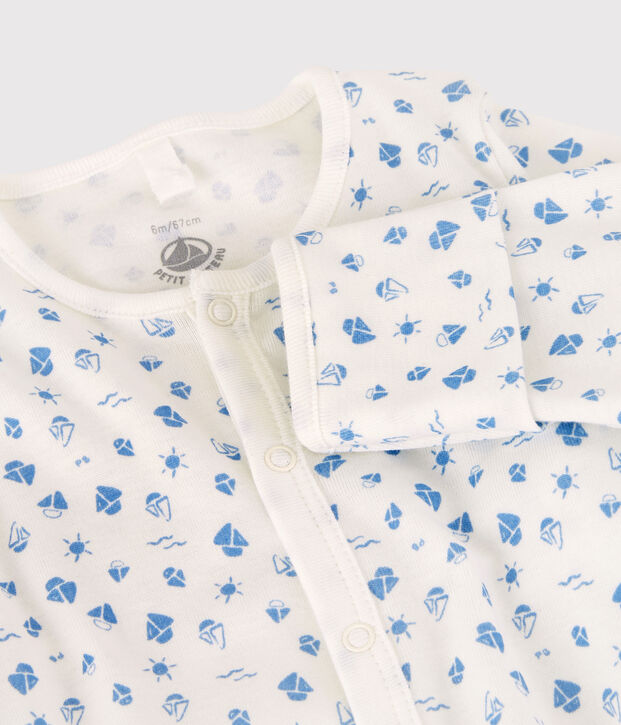 Combisac cerises b&eacute;b&eacute; en coton biologique blanc/bleu