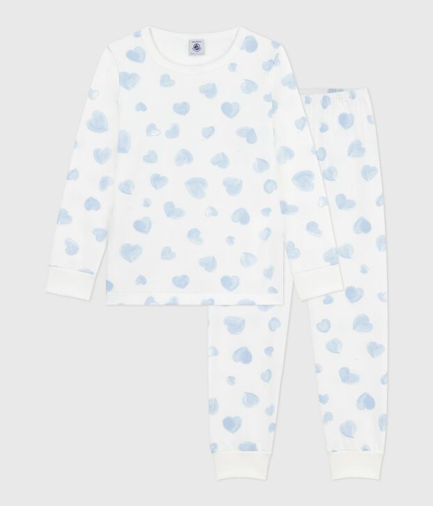 Pyjama enfant en molleton imprim&eacute; c&oelig;urs blanc/multicouleur