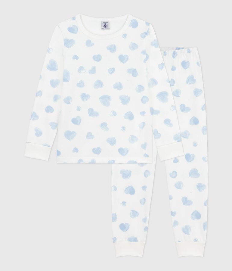 Pyjama enfant en molleton imprim&eacute; c&oelig;urs blanc MARSHMALLOW/blanc MULTICO